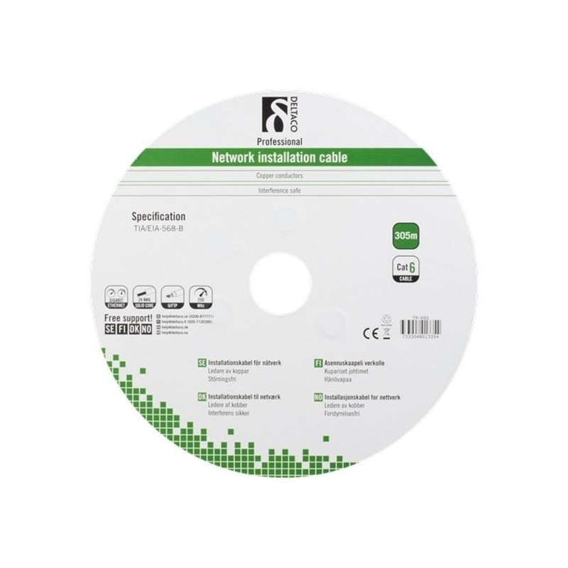 Alfaco Cat6 F/UTP 305m udendørs kabel 250MHz på rullestiv 100% kobber LSZH (Eca)