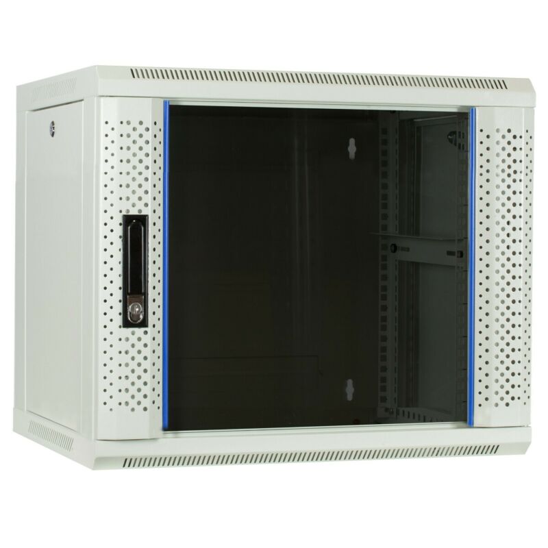 9U hvidt vægskab med glaslåge 600x450x500mm (BxDxH)