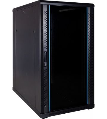 22U serverskab med glaslåge 600x1000x1200mm (BxDxH)