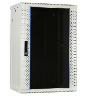 18U hvidt vægskab med glaslåge 600x450x900mm (BxDxH)