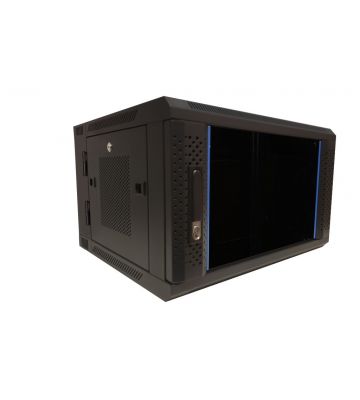 6U vægskab (vipbart) med glaslåge og perforerede sidevægge 600x600x368mm (BxDxH)