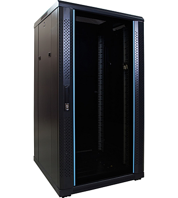 22U serverskab med glaslåge 600x600x1200mm (BxDxH)