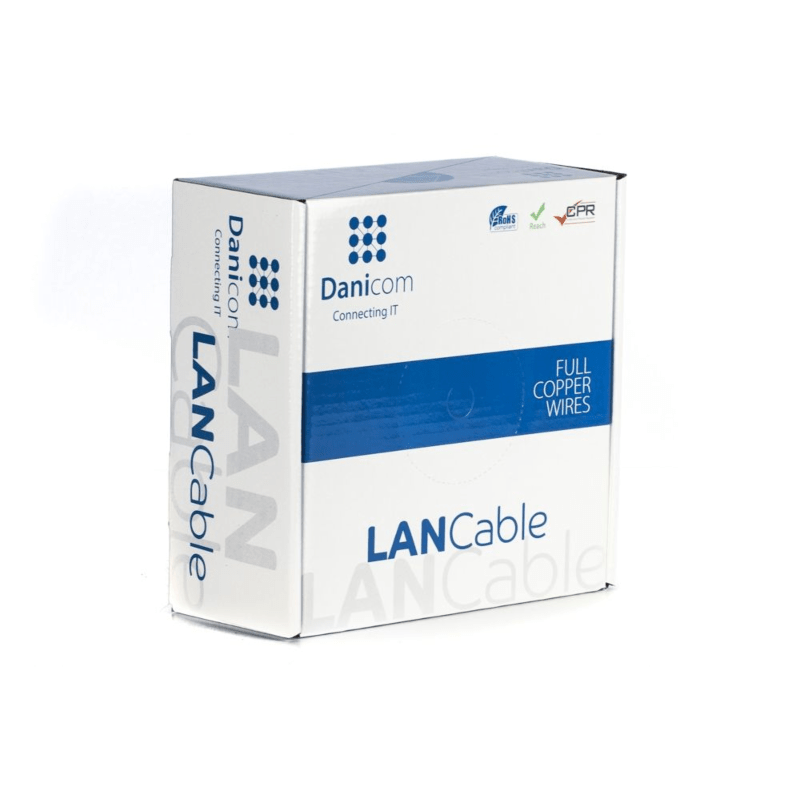 DANICOM CAT6A FTP 50m udendørs rullekabel - stiv - PE (Fca)
