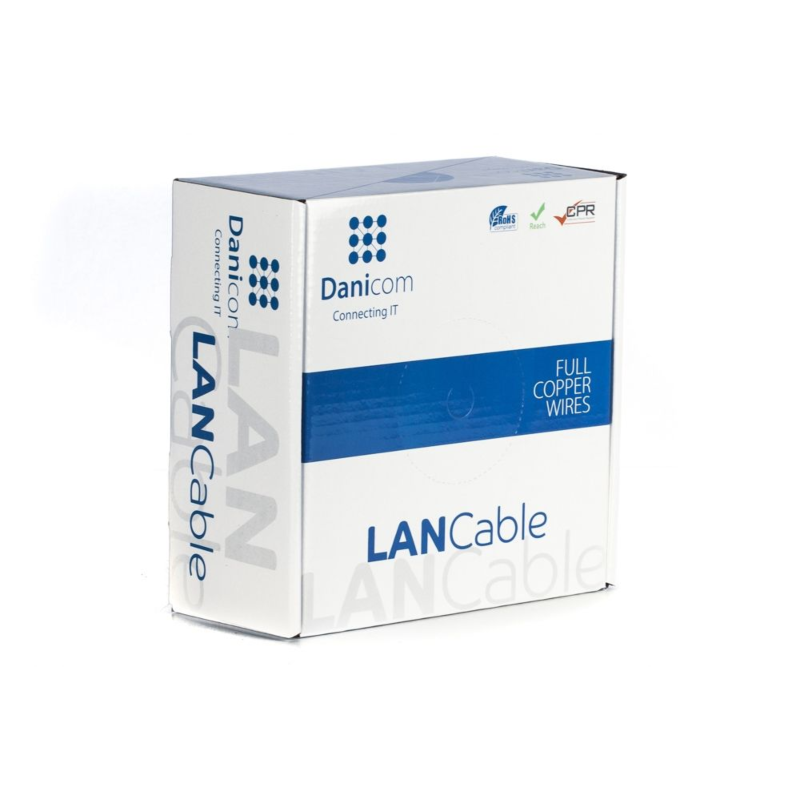 DANICOM CAT6A FTP 50m udendørs rullekabel - stiv - PE (Fca)