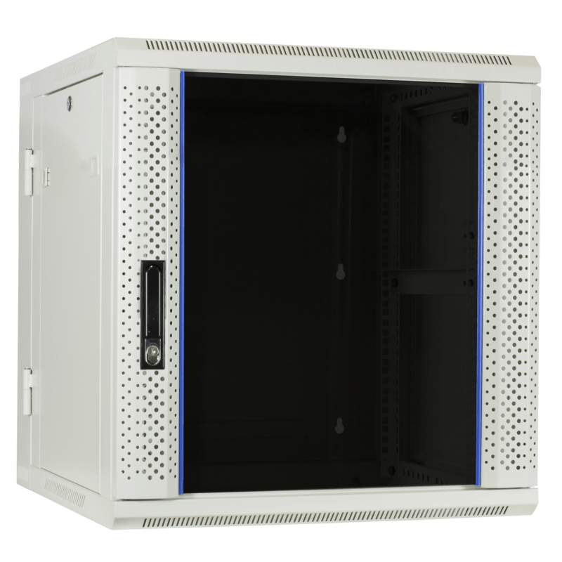 12U hvidt vægskab (vipbart) med glaslåge 600x600x635mm (BxDxH)