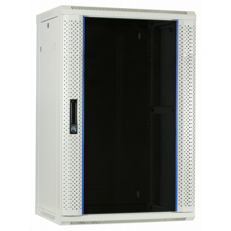 18U hvidt vægskab med glaslåge 600x450x900mm (BxDxH)