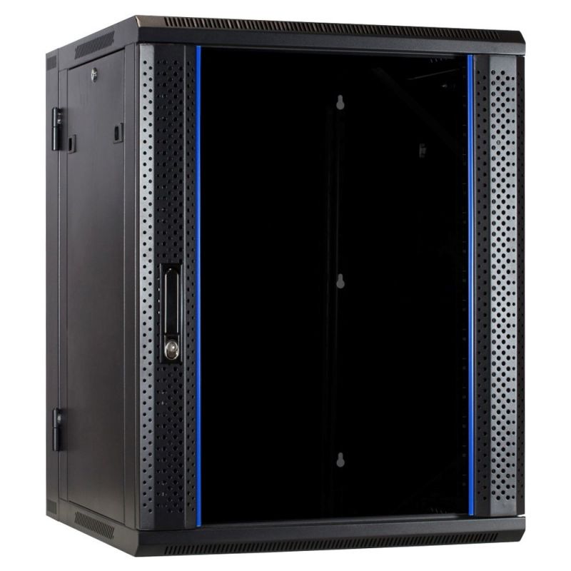 15U vægskab (vipbart) med glaslåge 600x600x770mm (BxDxH)