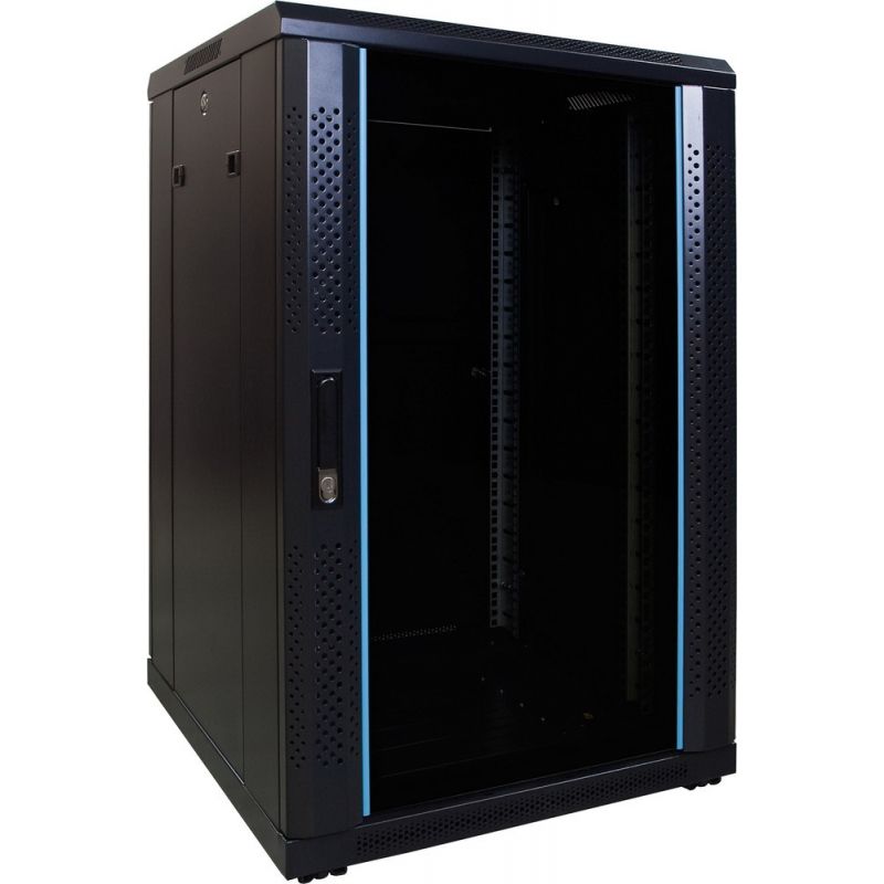 18U serverskab med glaslåge 600x600x1000mm (BxDxH)