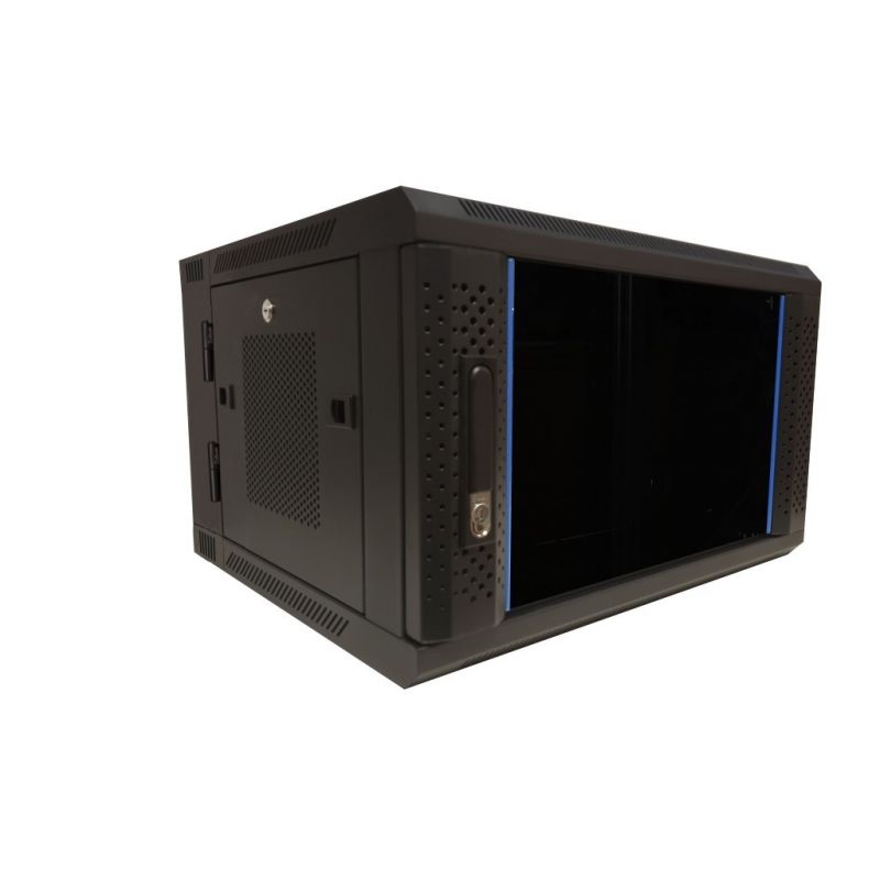 6U vægskab (vipbart) med glaslåge og perforerede sidevægge 600x600x368mm (BxDxH)