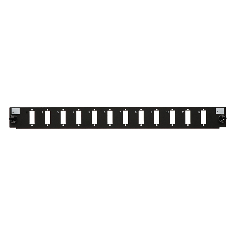 Front LC/SC 12 port sort quad/duplex velegnet til universal fiberoptisk bakke