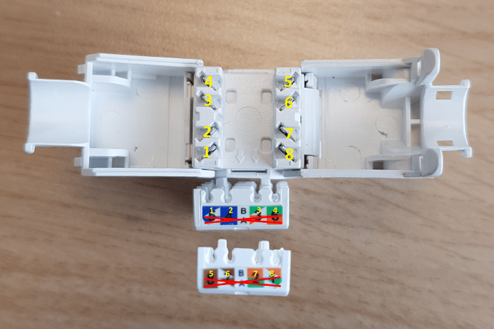 Cat6a UTP Keystone-stik farvesekvens